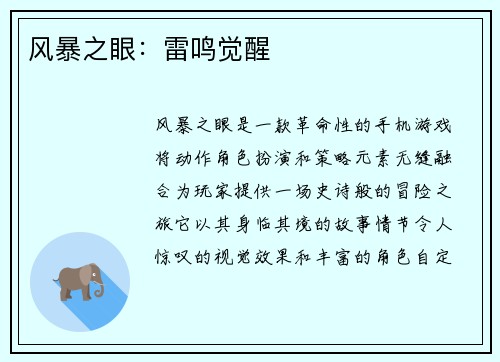 风暴之眼：雷鸣觉醒